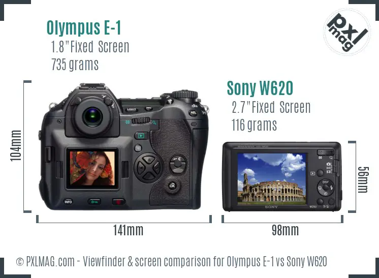 Olympus E-1 vs Sony W620 Screen and Viewfinder comparison