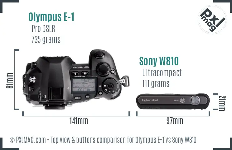 Olympus E-1 vs Sony W810 top view buttons comparison