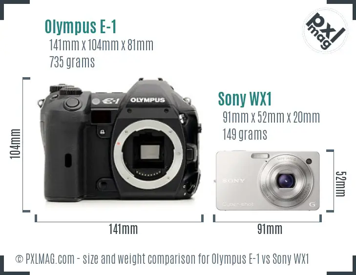 Olympus E-1 vs Sony WX1 size comparison