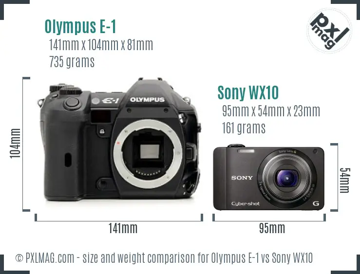 Olympus E-1 vs Sony WX10 size comparison