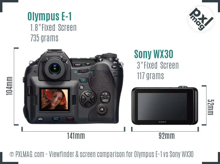 Olympus E-1 vs Sony WX30 Screen and Viewfinder comparison