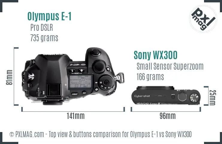 Olympus E-1 vs Sony WX300 top view buttons comparison