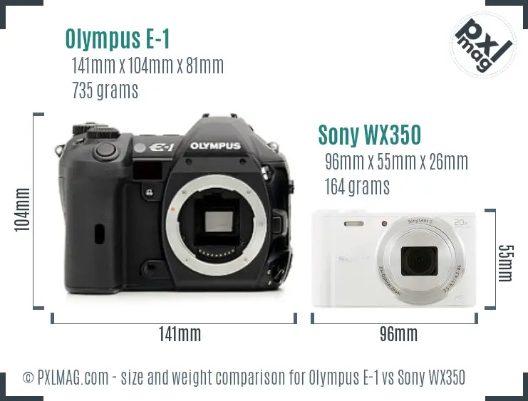 Olympus E-1 vs Sony WX350 size comparison