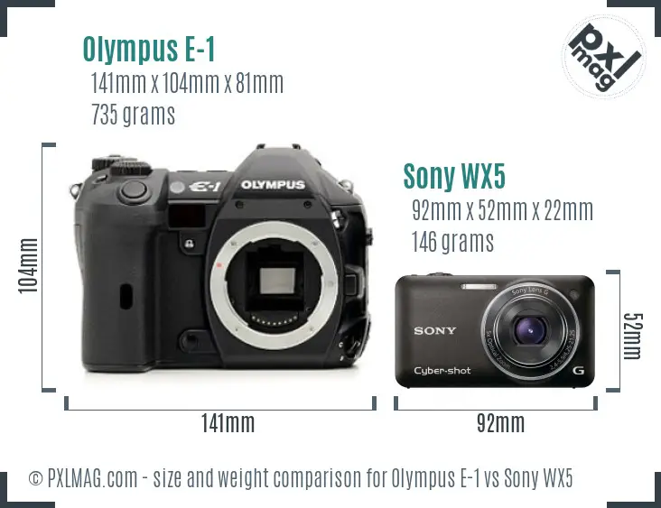 Olympus E-1 vs Sony WX5 size comparison