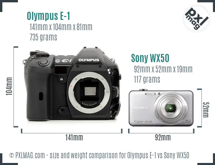 Olympus E-1 vs Sony WX50 size comparison