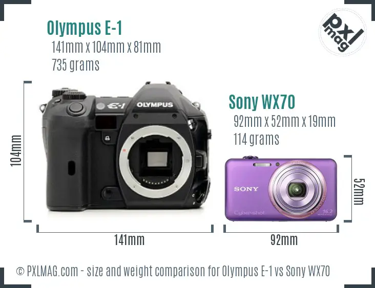 Olympus E-1 vs Sony WX70 size comparison