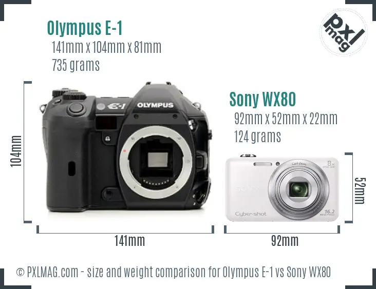 Olympus E-1 vs Sony WX80 size comparison