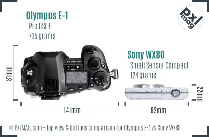 Olympus E-1 vs Sony WX80 top view buttons comparison