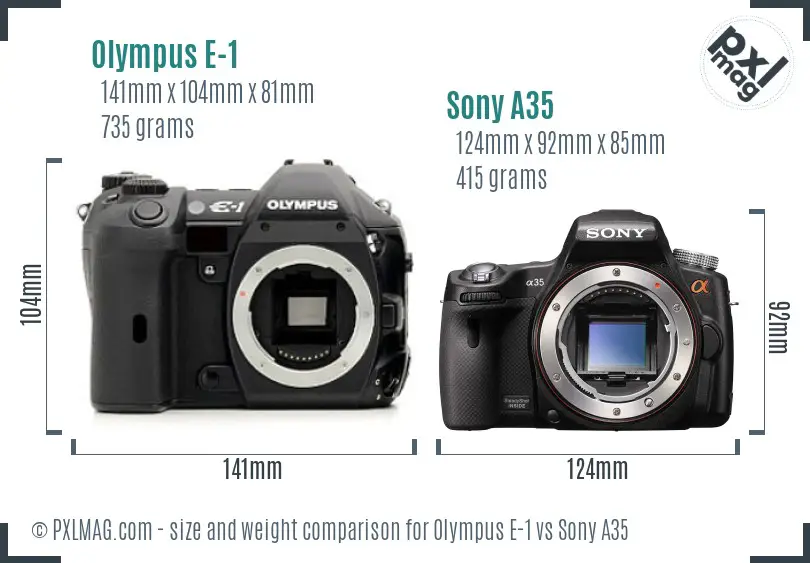 Olympus E-1 vs Sony A35 size comparison