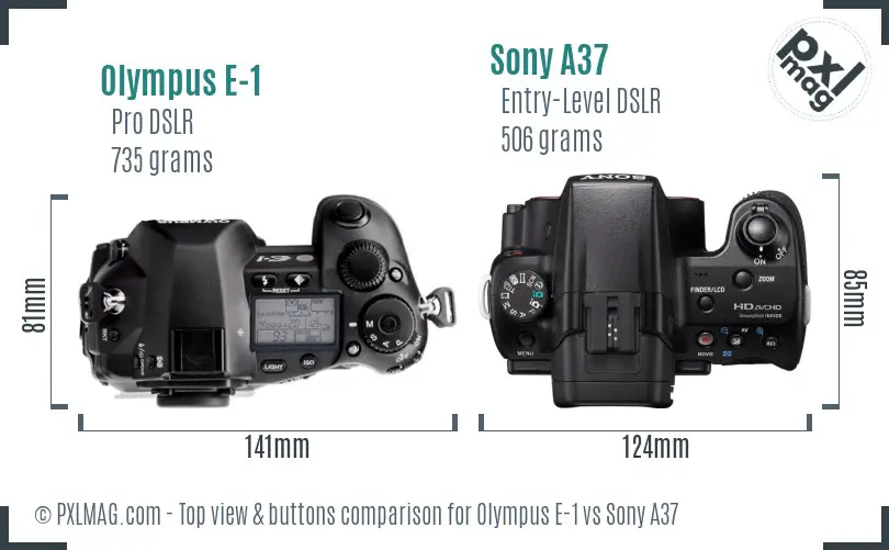 Olympus E-1 vs Sony A37 top view buttons comparison