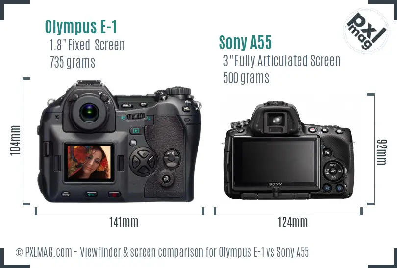 Olympus E-1 vs Sony A55 Screen and Viewfinder comparison