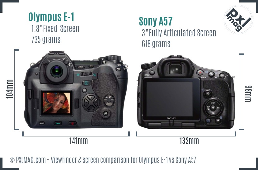 Olympus E-1 vs Sony A57 Screen and Viewfinder comparison