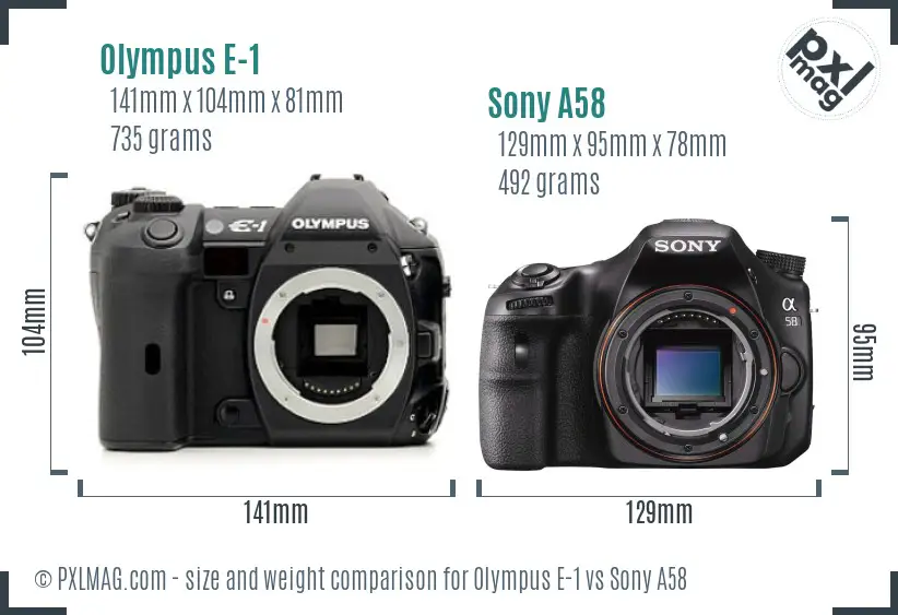 Olympus E-1 vs Sony A58 size comparison Olympus E-1 vs Sony A58 size comparison