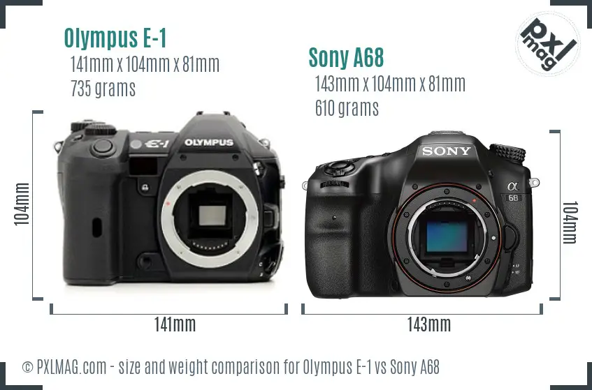Olympus E-1 vs Sony A68 size comparison