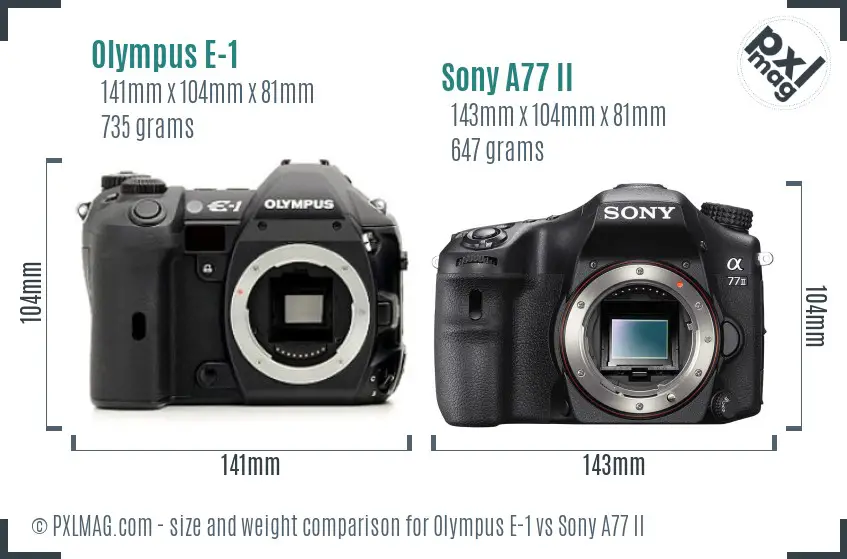 Olympus E-1 vs Sony A77 II size comparison