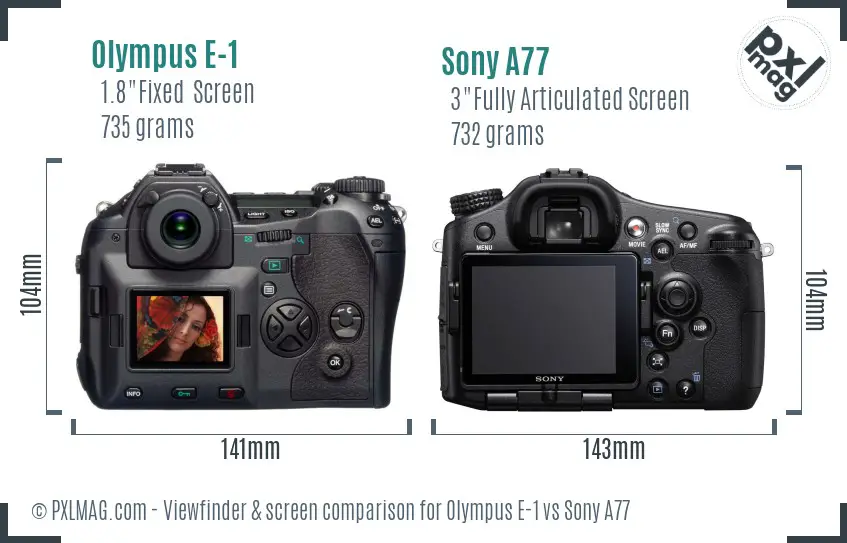 Olympus E-1 vs Sony A77 Screen and Viewfinder comparison