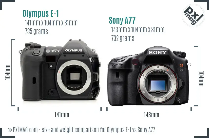 Olympus E-1 vs Sony A77 size comparison