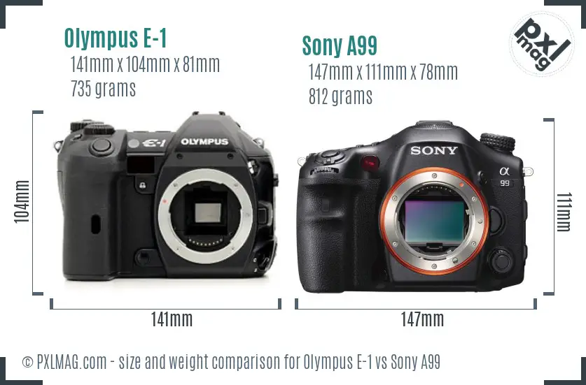 Olympus E-1 vs Sony A99 size comparison Olympus E-1 vs Sony A99 size comparison