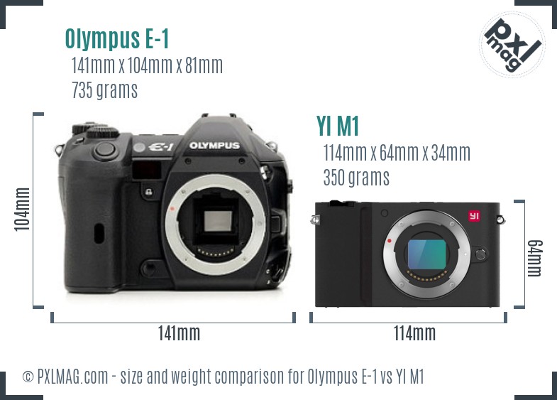 Olympus E-1 vs YI M1 size comparison