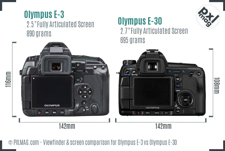 Olympus E-3 vs Olympus E-30 Screen and Viewfinder comparison