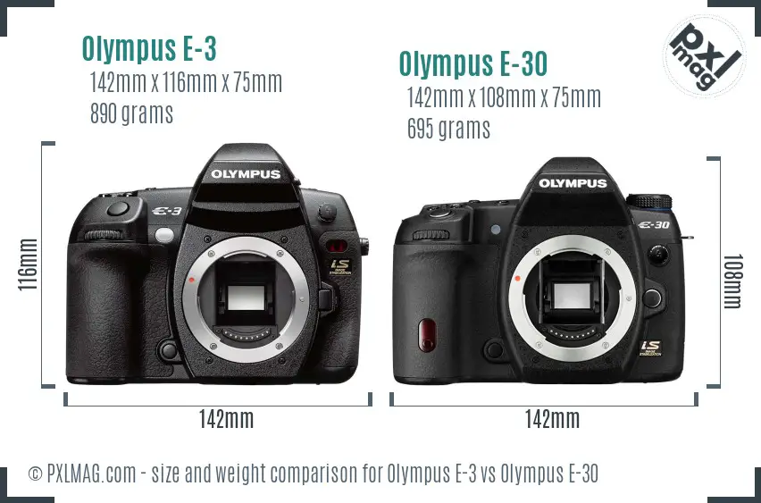Olympus E-3 vs Olympus E-30 size comparison