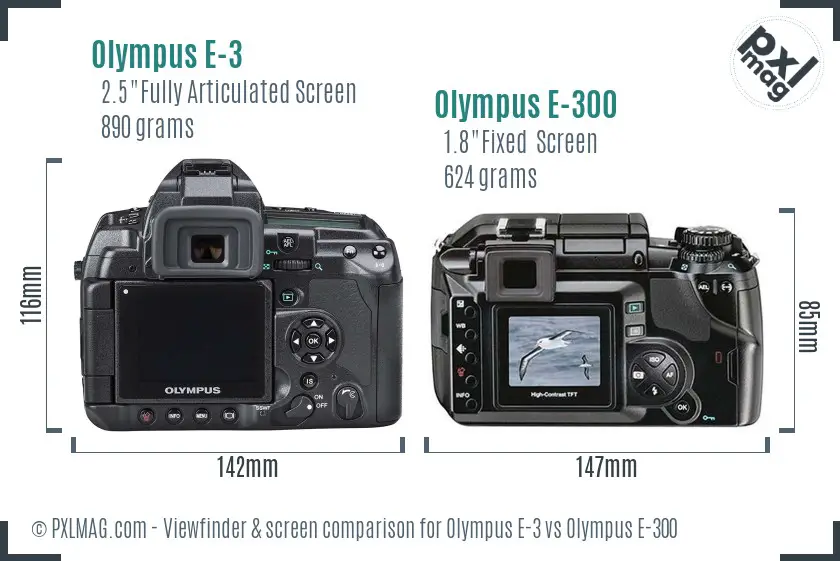 Olympus E-3 vs Olympus E-300 Screen and Viewfinder comparison