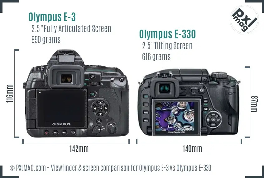 Olympus E-3 vs Olympus E-330 Screen and Viewfinder comparison