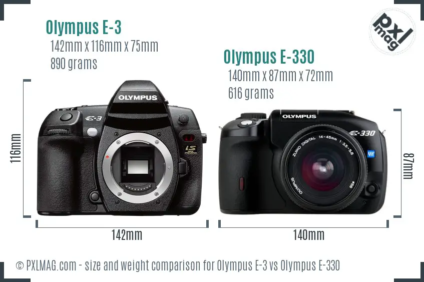 Olympus E-3 vs Olympus E-330 size comparison