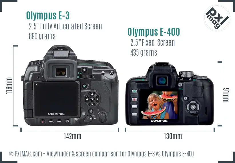 Olympus E-3 vs Olympus E-400 Screen and Viewfinder comparison