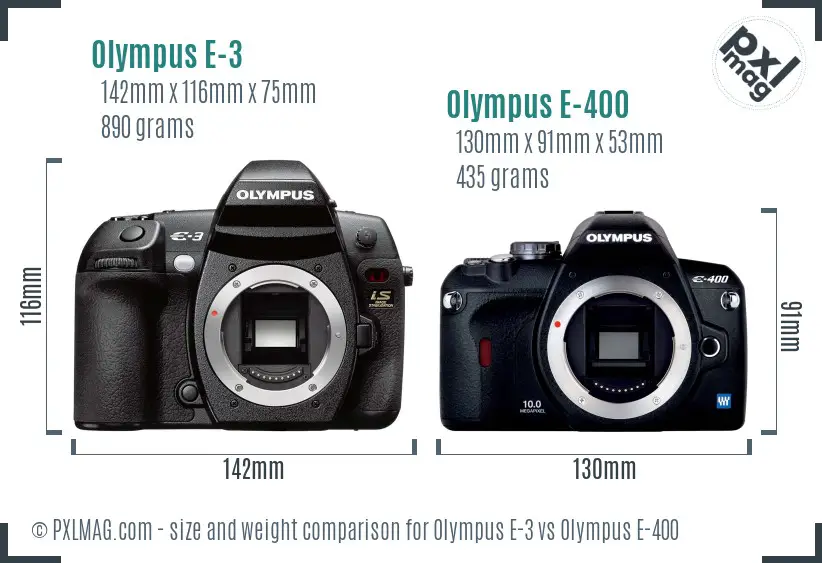 Olympus E-3 vs Olympus E-400 size comparison