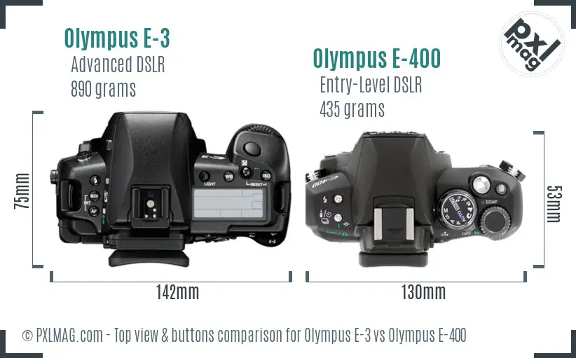 Olympus E-3 vs Olympus E-400 top view buttons comparison