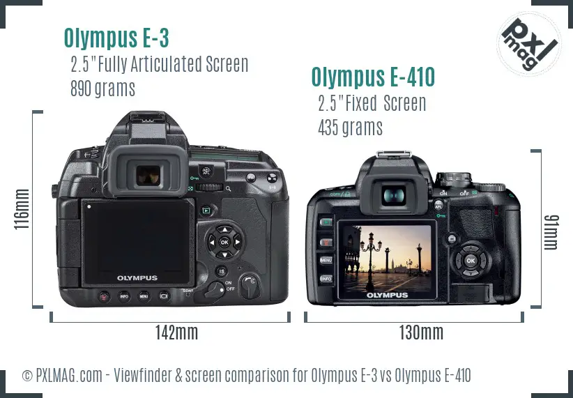 Olympus E-3 vs Olympus E-410 Screen and Viewfinder comparison