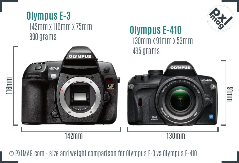 Olympus E-3 vs Olympus E-410 size comparison