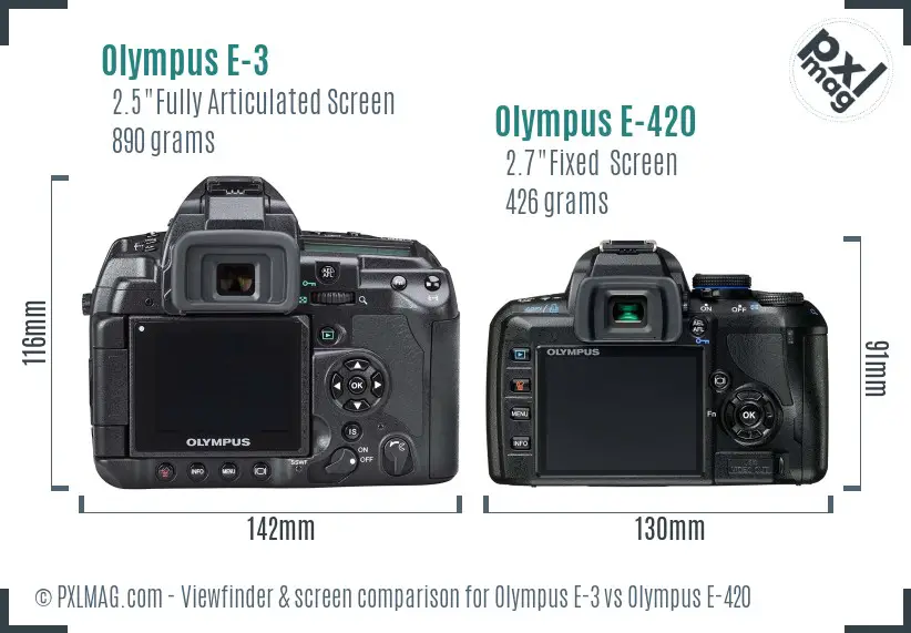 Olympus E-3 vs Olympus E-420 Screen and Viewfinder comparison