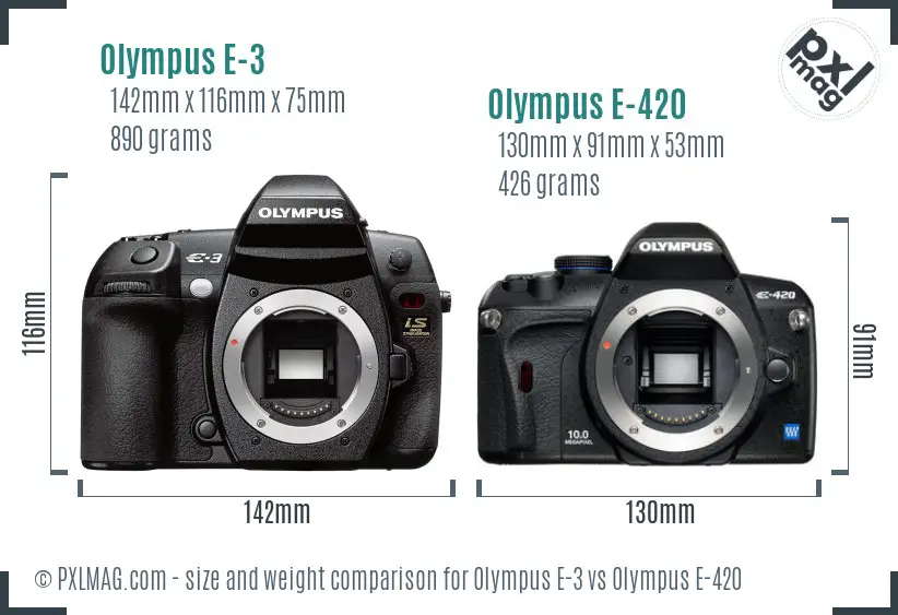Olympus E-3 vs Olympus E-420 size comparison