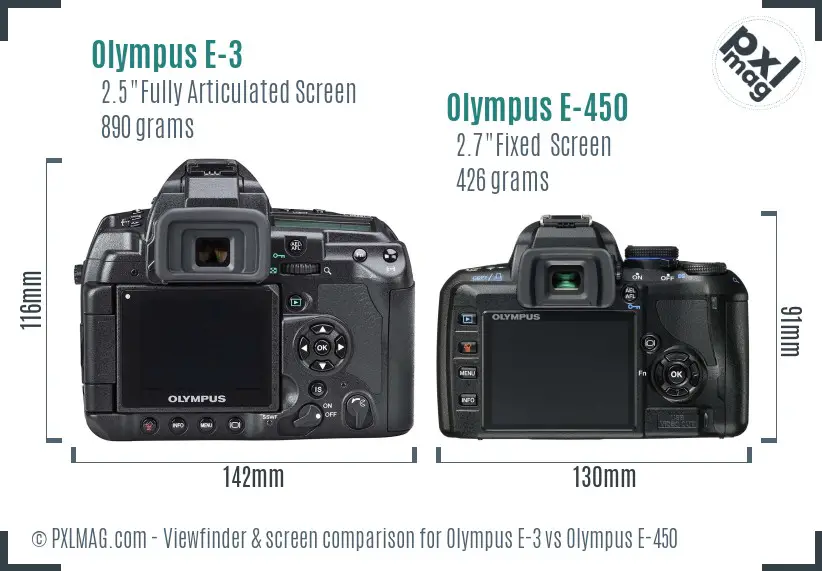 Olympus E-3 vs Olympus E-450 Screen and Viewfinder comparison