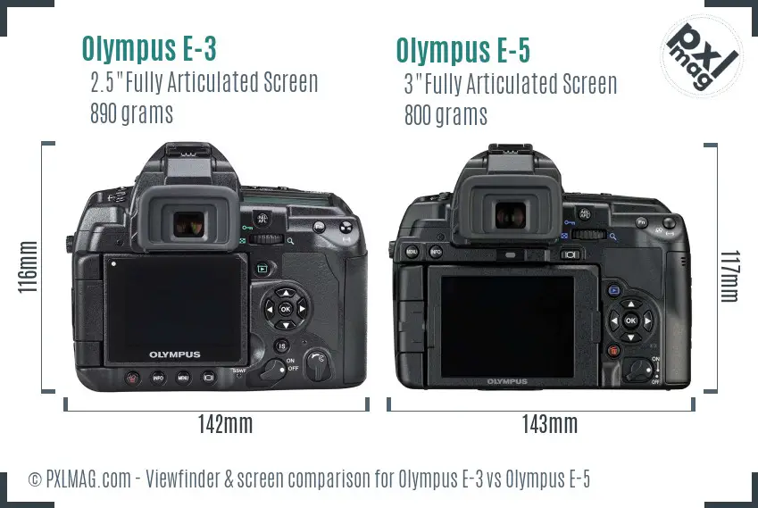 Olympus E-3 vs Olympus E-5 Screen and Viewfinder comparison