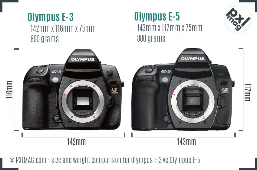 Olympus E-3 vs Olympus E-5 size comparison
