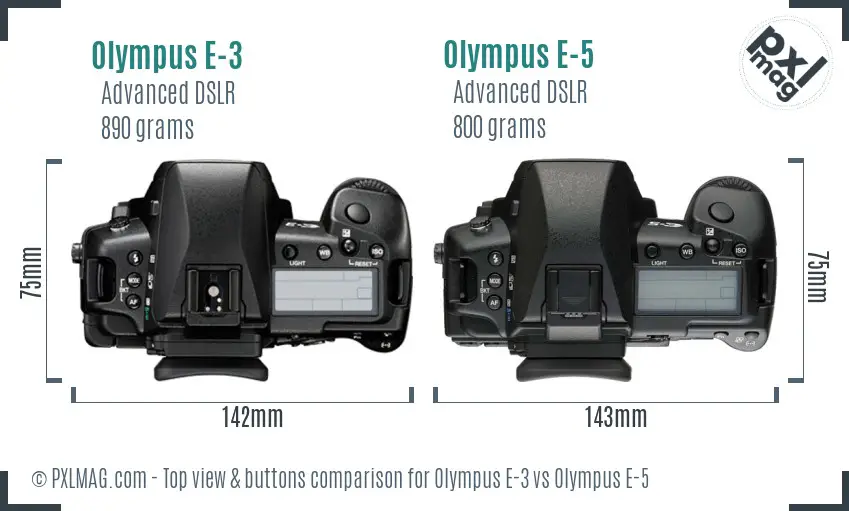 Olympus E-3 vs Olympus E-5 top view buttons comparison