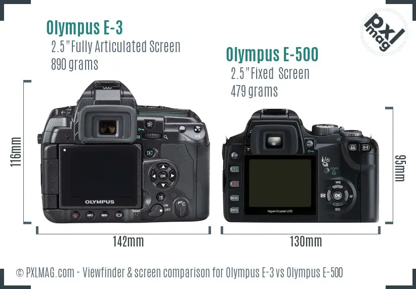 Olympus E-3 vs Olympus E-500 Screen and Viewfinder comparison
