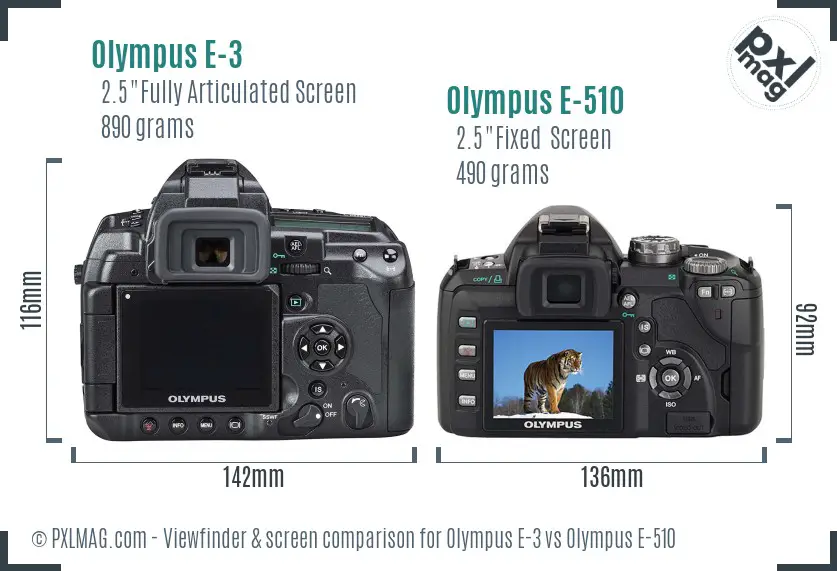 Olympus E-3 vs Olympus E-510 Screen and Viewfinder comparison