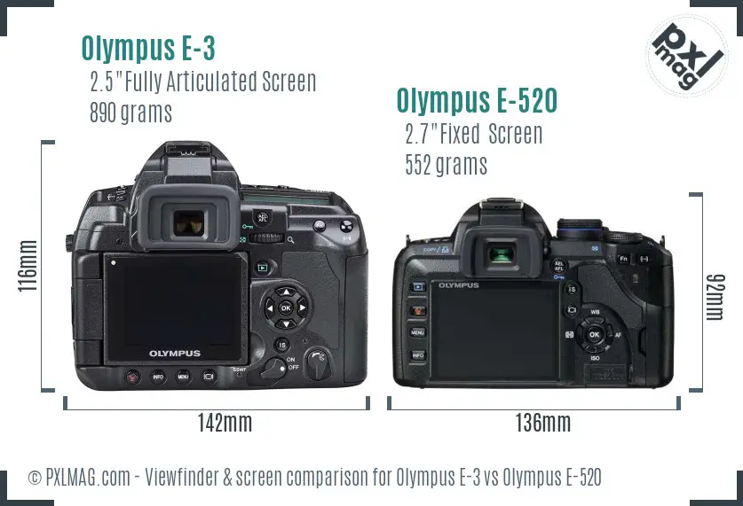 Olympus E-3 vs Olympus E-520 Screen and Viewfinder comparison