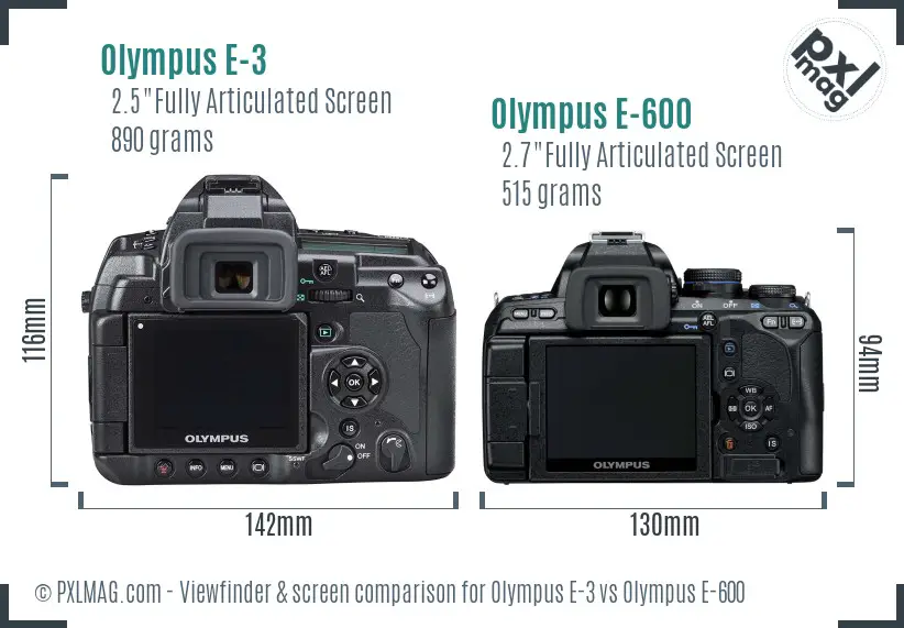 Olympus E-3 vs Olympus E-600 Screen and Viewfinder comparison