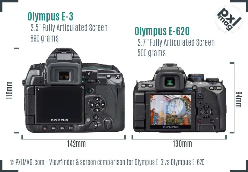 Olympus E-3 vs Olympus E-620 Screen and Viewfinder comparison