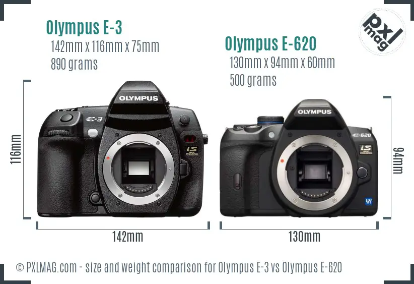 Olympus E-3 vs Olympus E-620 size comparison