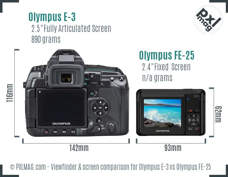Olympus E-3 vs Olympus FE-25 Screen and Viewfinder comparison