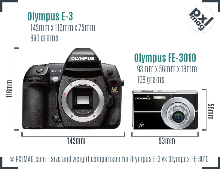 Olympus E-3 vs Olympus FE-3010 size comparison
