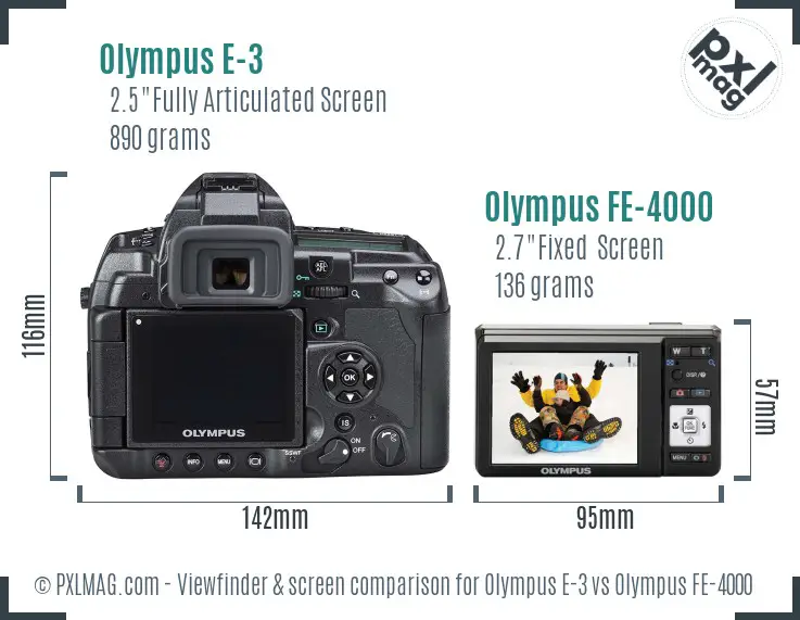 Olympus E-3 vs Olympus FE-4000 Screen and Viewfinder comparison