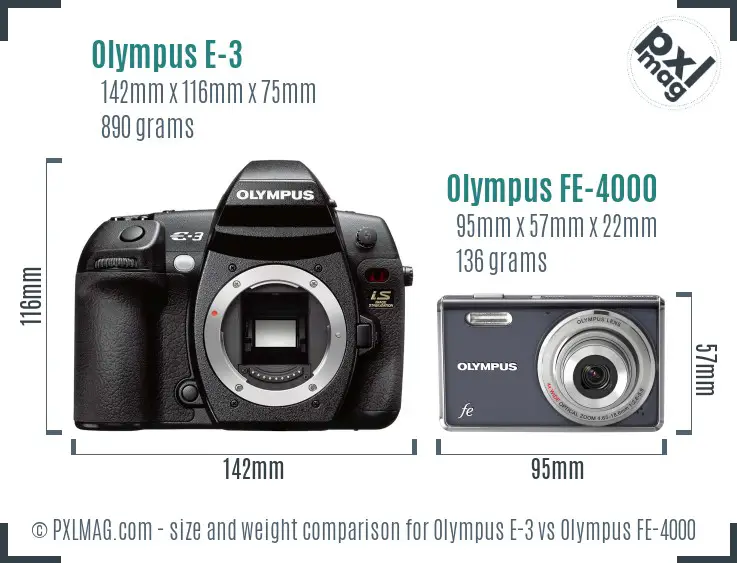 Olympus E-3 vs Olympus FE-4000 size comparison