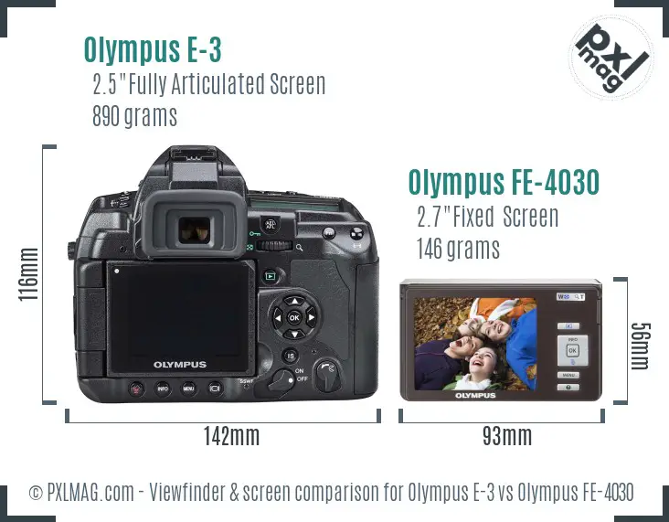 Olympus E-3 vs Olympus FE-4030 Screen and Viewfinder comparison
